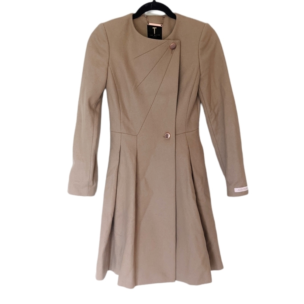TED BAKER Marsia Tan Camel Cashmere Wool Single Button Coat